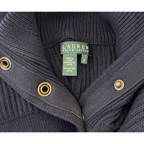 Lauren Ralph Lauren Sweater Womens Medium Navy Blue Snap Button Pullover - Picture 4 of 5